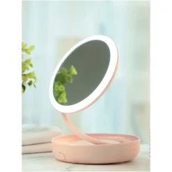 Online Specchio Rosa Da Tavolo Girevole A 360° Con Led Make Up